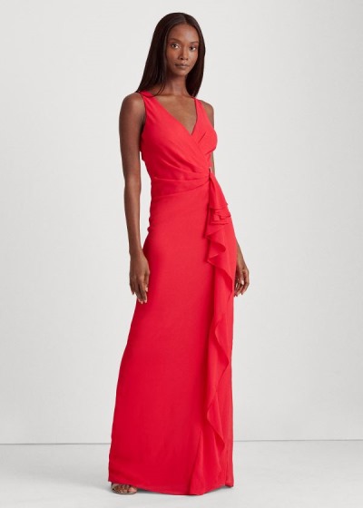 Vestido De Noche Ralph Lauren Mujer Rojos - Ruffle-Trim Georgette - MHEGF2631